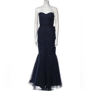 MONIQUE LHUILLIER Bridesmaid Black Tulle Mermaid Tulip Strapless Sweetheart Prom
